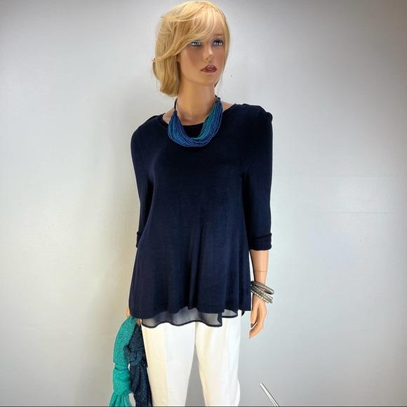 Sweater Navy Blue Slit Open Back Sheer Inner Lining Large NWOT - Picture 1 of 11